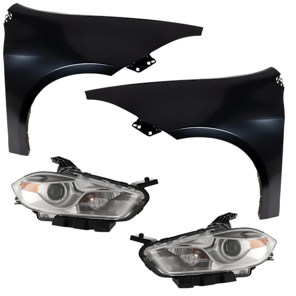 4-Piece Kit Driver Side and Passenger Side Halogen Headlight, With bulb(s), includes Fender, CAPA Certified