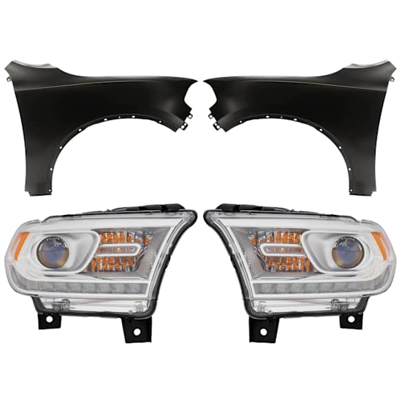 4-Piece Kit Driver Side and Passenger Side Halogen Headlight, With bulb(s), includes Fender, CAPA Certified