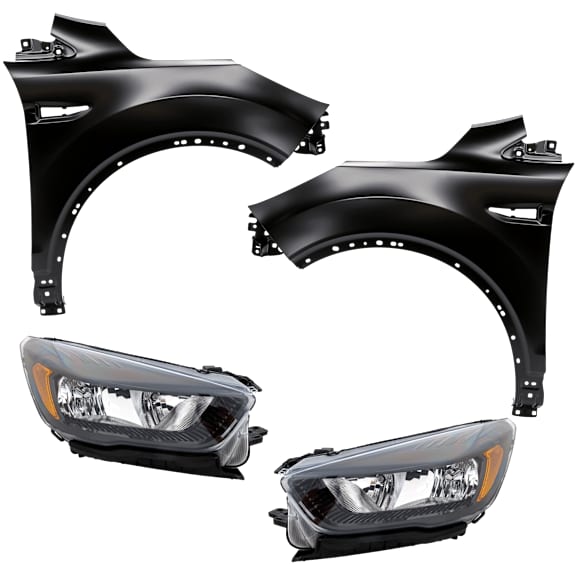 4-Piece Kit Driver Side and Passenger Side Halogen Headlight, With bulb(s), includes Fender, CAPA Certified