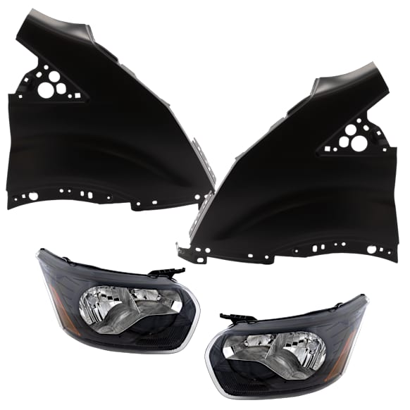 4-Piece Kit Driver Side and Passenger Side Halogen Headlight, With bulb(s), includes Fender