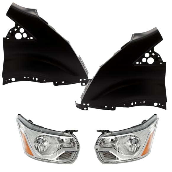 4-Piece Kit Driver Side and Passenger Side Halogen Headlight, With bulb(s), includes Fender