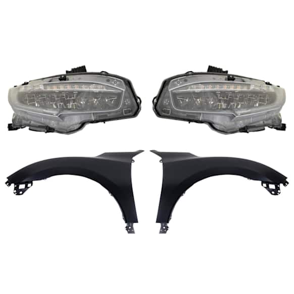 4-Piece Kit Driver Side and Passenger Side LED Headlight, With bulb(s), includes Fender, CAPA Certified