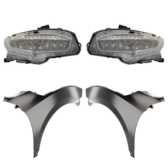 4-Piece Kit Driver Side and Passenger Side LED Headlight, With bulb(s), includes Fender, CAPA Certified