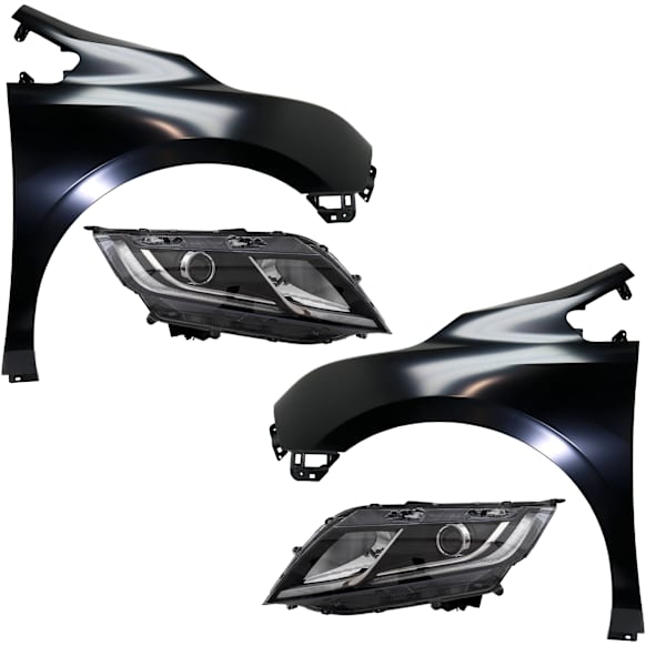 4-Piece Kit Driver Side and Passenger Side Halogen Headlight, With bulb(s), includes Fender