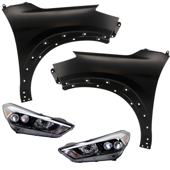 4-Piece Kit Driver Side and Passenger Side LED Headlight, With bulb(s), includes Fender