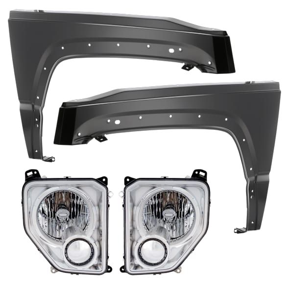 4-Piece Kit Driver Side and Passenger Side Halogen Headlight, With bulb(s), includes Fender