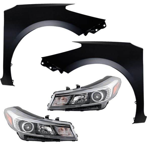 4-Piece Kit Driver Side and Passenger Side Halogen Headlight, With bulb(s), includes Fender, CAPA Certified