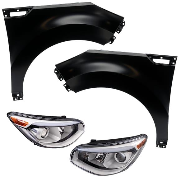 4-Piece Kit Driver Side and Passenger Side Halogen Headlight, With bulb(s), includes Fender, CAPA Certified