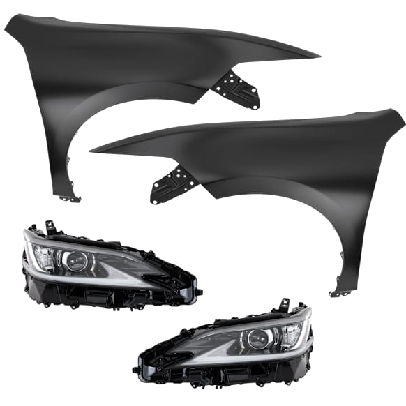 4-Piece Kit Driver Side and Passenger Side Halogen Headlight, Without bulb(s), includes Fender