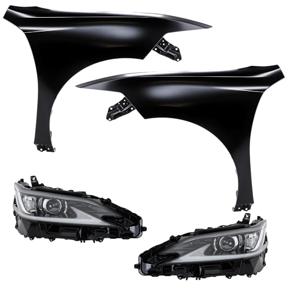 4-Piece Kit Driver Side and Passenger Side Halogen Headlight, Without bulb(s), includes Fender