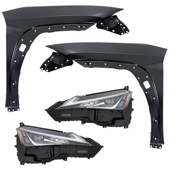 4-Piece Kit Driver Side and Passenger Side LED Headlight, Without bulb(s), includes Fender