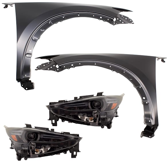 4-Piece Kit Driver Side and Passenger Side Halogen Headlight, Without bulb(s), includes Fender