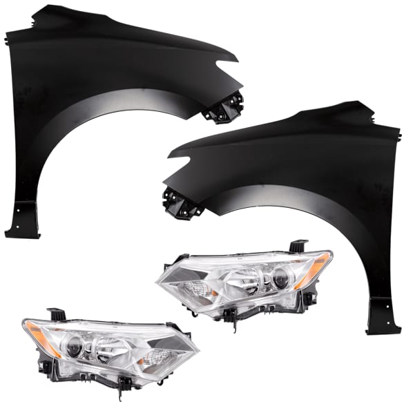 4-Piece Kit Driver Side and Passenger Side Halogen Headlight, With bulb(s), includes Fender, CAPA Certified