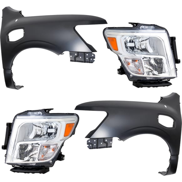 4-Piece Kit Driver Side and Passenger Side Halogen Headlight, With bulb(s), includes Fender