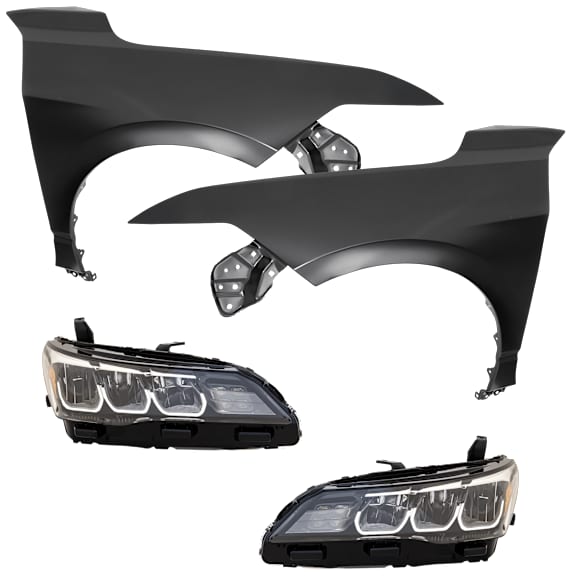 4-Piece Kit Driver Side and Passenger Side LED Headlight, With bulb(s), includes Fender
