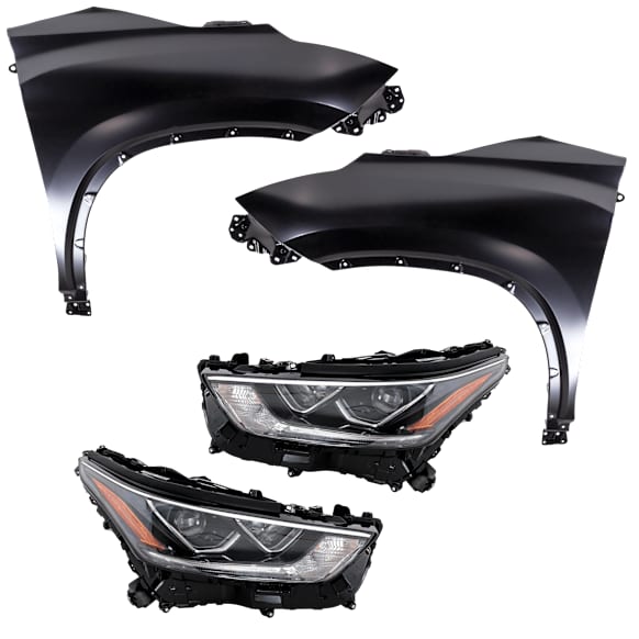 4-Piece Kit Driver Side and Passenger Side Halogen Headlight, With bulb(s), includes Fender, CAPA Certified