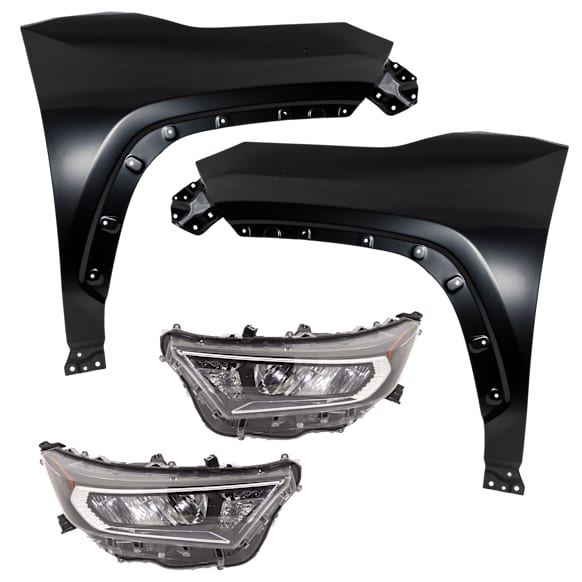 4-Piece Kit Driver Side and Passenger Side Halogen Headlight, Without bulb(s), includes Fender, CAPA Certified