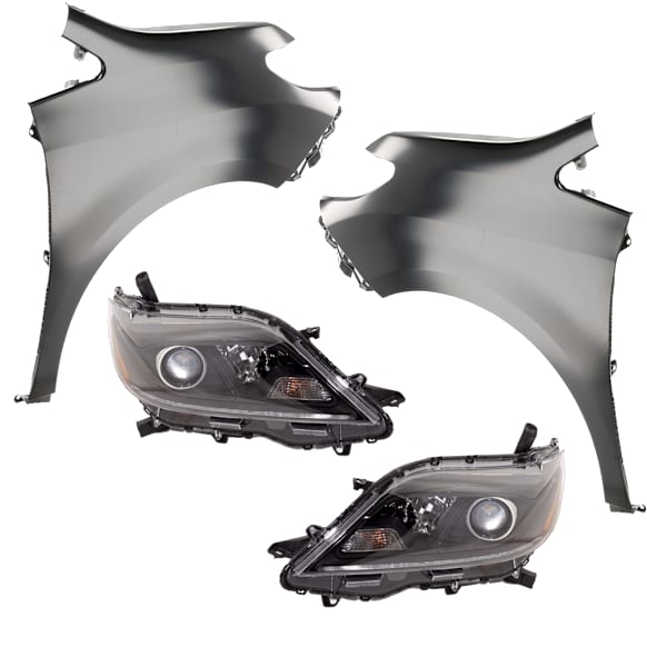 4-Piece Kit Driver Side and Passenger Side Halogen Headlight, With bulb(s), includes Fender