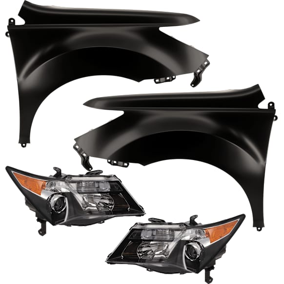 4-Piece Kit Driver Side and Passenger Side Halogen Headlight, Without bulb(s), includes Fender