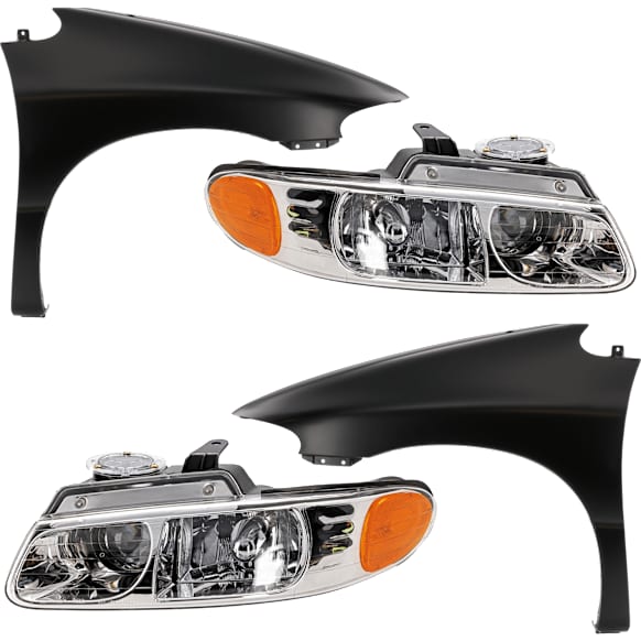 4-Piece Kit Driver Side and Passenger Side Halogen Headlight, With bulb(s), includes Fender