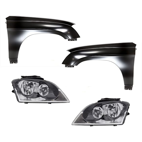 4-Piece Kit Driver Side and Passenger Side Halogen Headlight, With bulb(s), includes Fender