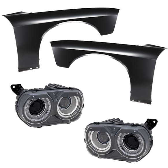 4-Piece Kit Driver Side and Passenger Side Halogen Headlight, With bulb(s), includes Fender, CAPA Certified