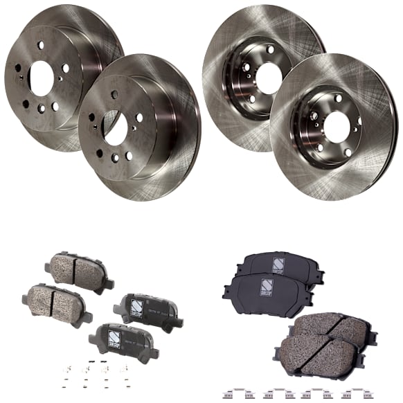 4-Wheel Set Front and Rear Brake Disc and Pad Kit, Plain Surface 5 Lugs Front-275.08 mm/Rear-268.99 mm Ceramic Pro-Line Series, Includes (4) Brake Disc and (2) Brake Pad Set