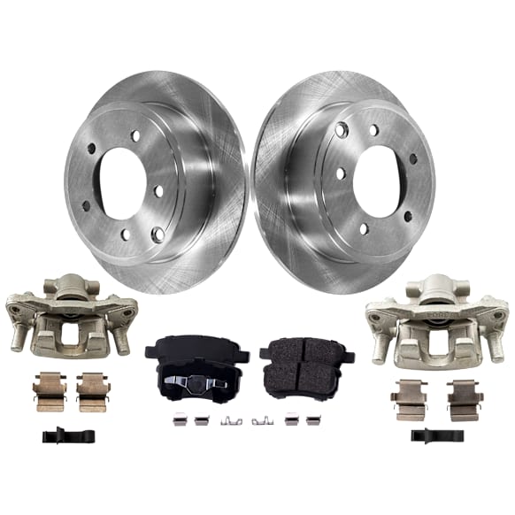 2-Wheel Set Rear Brake Kit With Calipers, Plain Surface 5 Lugs 262.13 mm Ceramic, Includes (2) Brake Caliper, (2) Brake Disc and (1) Brake Pad Set
