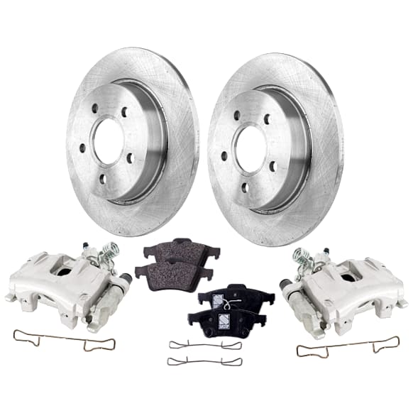 2-Wheel Set Rear Brake Kit With Calipers, Plain Surface 5 Lugs 271.02 mm Organic FWD, Includes (2) Brake Caliper, (2) Brake Disc and (1) Brake Pad Set