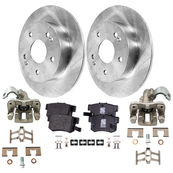 2-Wheel Set Rear Brake Kit With Calipers, Plain Surface 5 Lugs 259.59 mm Ceramic FWD, Includes (2) Brake Caliper, (2) Brake Disc and (1) Brake Pad Set
