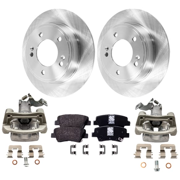 2-Wheel Set Rear Brake Kit With Calipers, Plain Surface, 5 Lugs, 261.87 mm, Organic, FWD, Includes (2) Caliper, (2) Disc, and (1) Pad Set