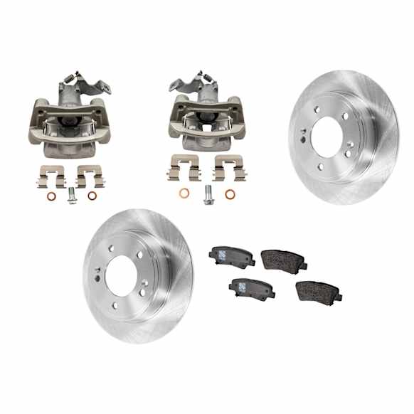 2-Wheel Set Rear Brake Kit With Calipers, Plain Surface, 5 Lugs, 261.87 mm, Mu Friction-Coating Formula, FWD, Includes (2) Caliper, (2) Disc, and (1) Pad Set