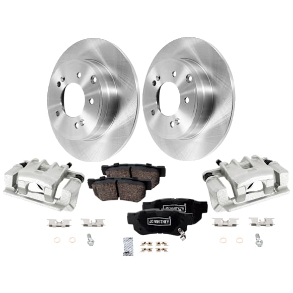 2-Wheel Set Rear Brake Kit With Calipers, Plain Surface 5 Lugs 282.96 mm Ceramic FWD, Includes (2) Caliper, (2) Disc, and (1) Pad Set
