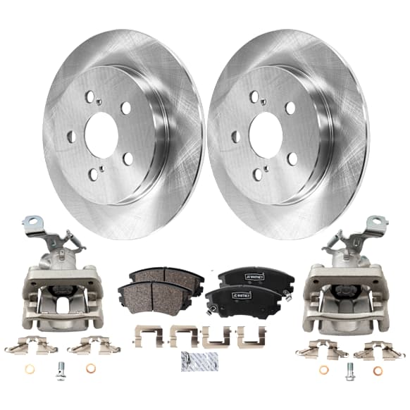 2-Wheel Set Rear Brake Kit With Calipers, Plain Surface 5 Lugs 259.08 mm Ceramic FWD, Includes (2) Caliper, (2) Disc, and (1) Pad Set