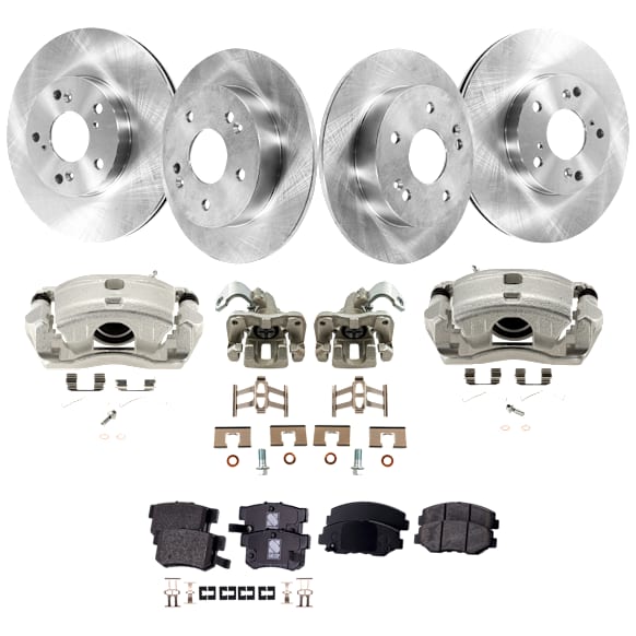 4-Wheel Set Front and Rear Brake Kit With Calipers, Plain Surface, 5 Lugs, Ceramic FWD