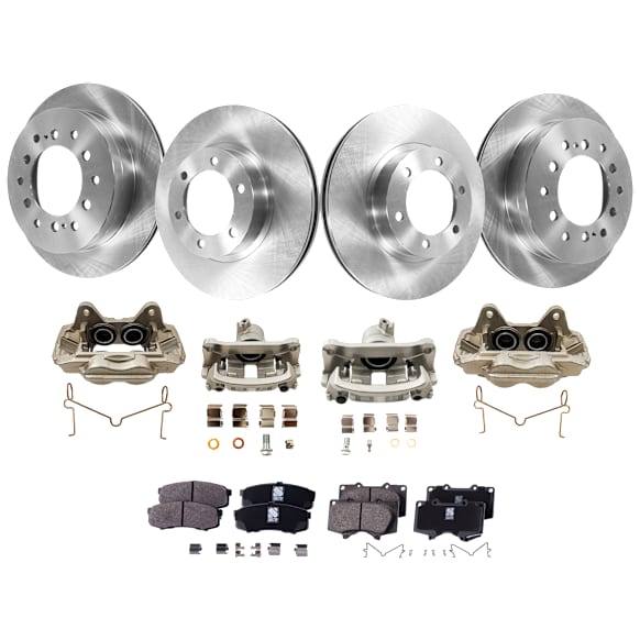 4-Wheel Set Front and Rear Brake Kit With Calipers, Plain Surface, 6 Lugs, Ceramic 4WD