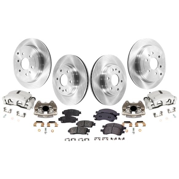 4-Wheel Set Front and Rear Brake Kit With Calipers, Plain Surface, 6 Lugs, Ceramic