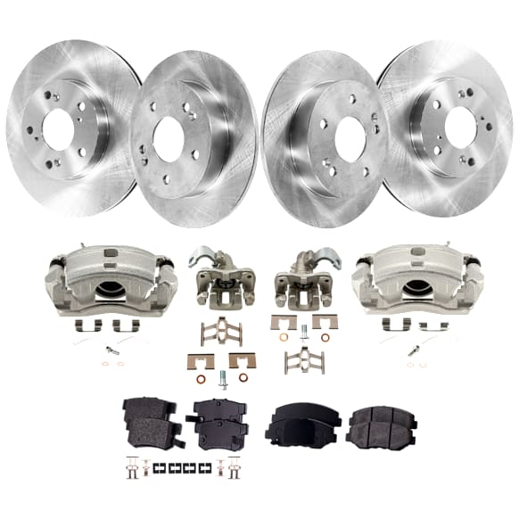 4-Wheel Set Front and Rear Brake Kit With Calipers, Plain Surface, 5 Lugs, Ceramic FWD