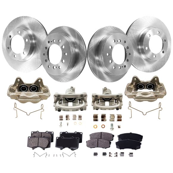 4-Wheel Set Front and Rear Brake Kit With Calipers, Plain Surface, 6 Lugs, Ceramic 4WD