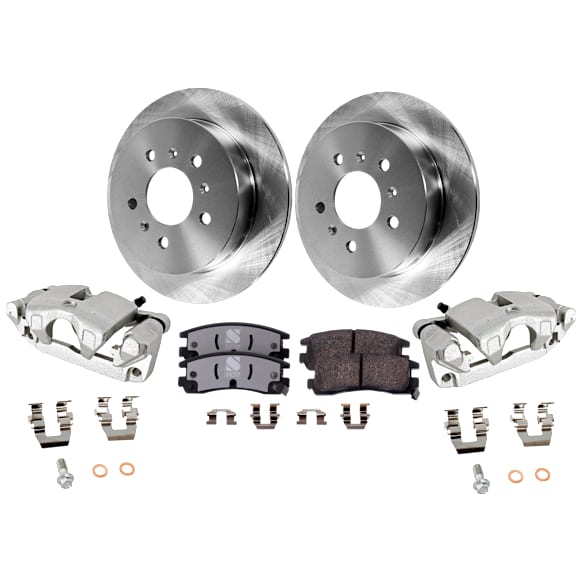 2-Wheel Set Rear Brake Kit With Calipers, Plain Surface 5 Lugs 277.88 mm Ceramic FWD, Includes (2) Brake Caliper, (2) Brake Disc and (1) Brake Pad Set