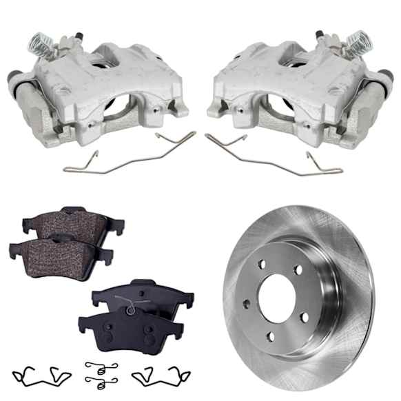 2-Wheel Set Rear Brake Kit With Calipers, Plain Surface 5 Lugs 279.91 mm Organic FWD, Includes (2) Caliper, (2) Disc, and (1) Pad Set