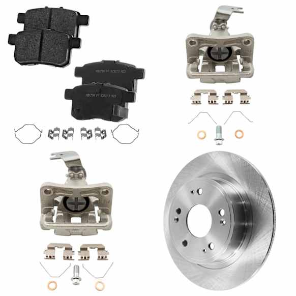 2-Wheel Set Rear Brake Kit With Calipers, Plain Surface 5 Lugs 281.69 mm Ceramic FWD, Includes (2) Brake Caliper, (2) Brake Disc and (1) Brake Pad Set