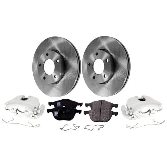 2-Wheel Set Front Brake Kit With Calipers, Plain Surface 5 Lugs 277.88 mm Ceramic FWD, Includes (2) Brake Caliper, (2) Brake Disc and (1) Brake Pad Set