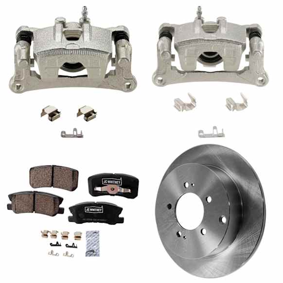 2-Wheel Set Rear Brake Kit With Calipers, Plain Surface 5 Lugs 302.01 mm Ceramic, Includes (2) Caliper, (2) Disc, and (1) Pad Set