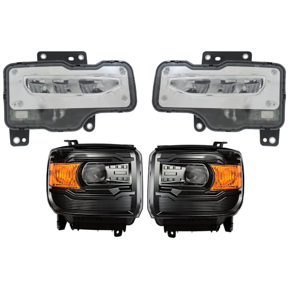 4-Piece Kit, Driver and Passenger Side Headlight, Lens and Housing, Halogen, with Fog Light