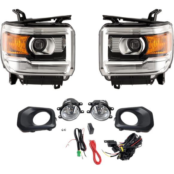 4-Piece Kit, Driver and Passenger Side Headlight, Assembly, Halogen, with Fog Light
