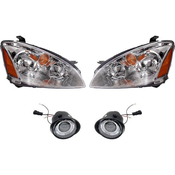 4-Piece Kit, Driver and Passenger Side Headlight, Assembly, Halogen, with Fog Light