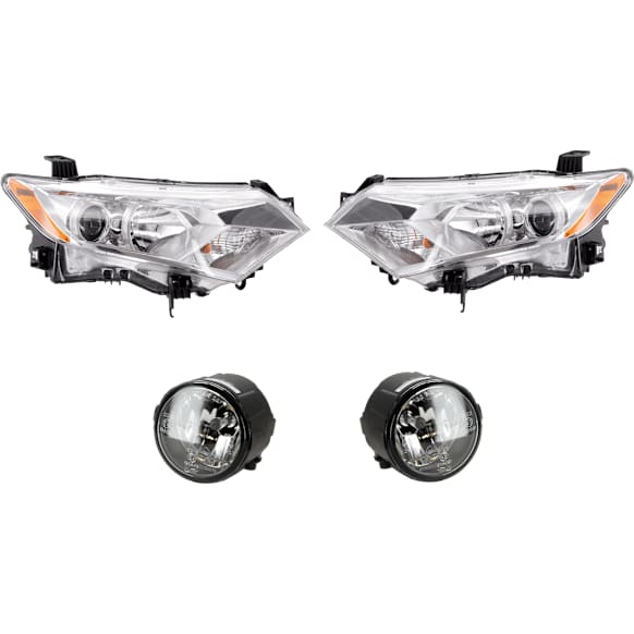 4-Piece Kit, Driver and Passenger Side Headlight, Assembly, Halogen, with Fog Light, CAPA Certified