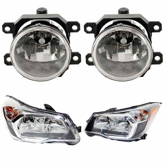 4-Piece Kit, Driver and Passenger Side Headlight, Assembly, Halogen, with Fog Light, CAPA Certified