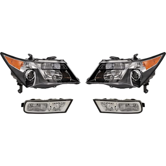 4-Piece Kit, Driver and Passenger Side Headlight, Lens and Housing, Halogen, with Fog Light, CAPA Certified